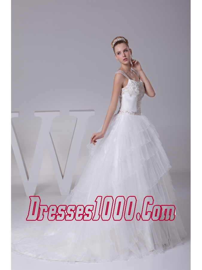 Embroidery Ball Gown Court Train Square Wedding Dress