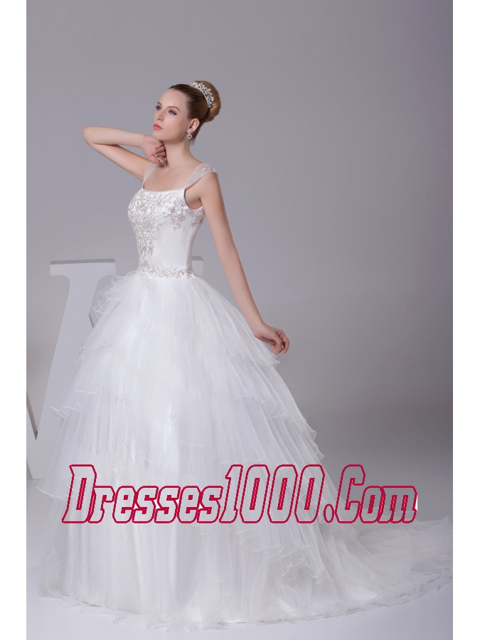 Embroidery Ball Gown Court Train Square Wedding Dress
