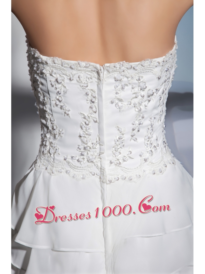 Embroidery Ruffles Layers Strapless Column Floor-length Wedding Dress