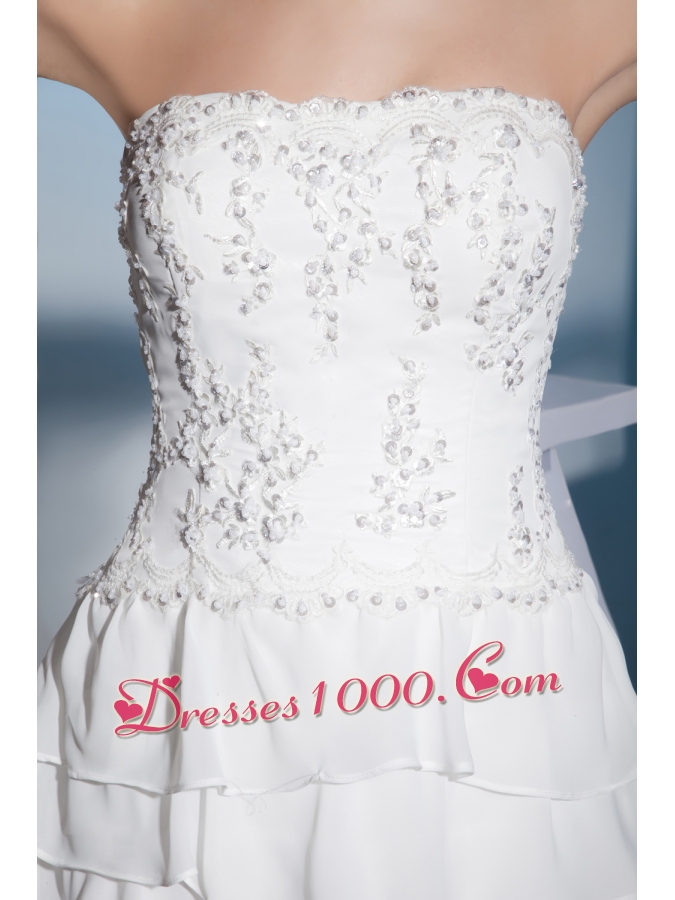 Embroidery Ruffles Layers Strapless Column Floor-length Wedding Dress