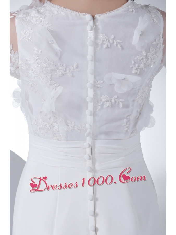 Empire Long Sleeves Scoop Appliques High Slit Wedding Dress