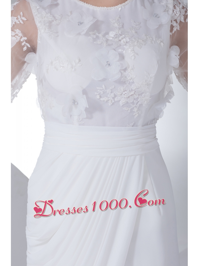 Empire Long Sleeves Scoop Appliques High Slit Wedding Dress