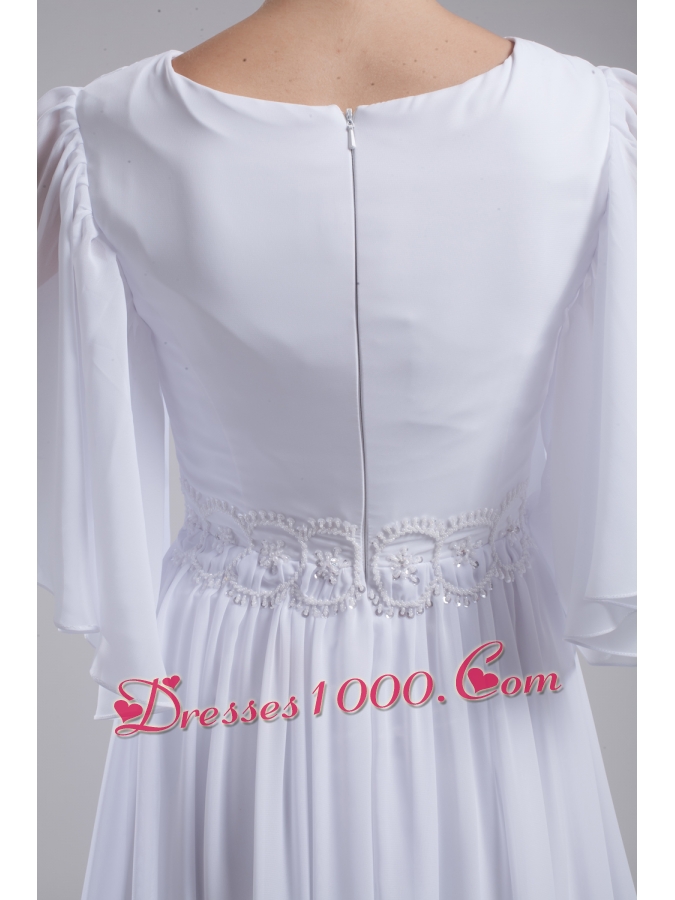 Empire V-neck Ruching Half Sleeves Cheap Wedding Dress