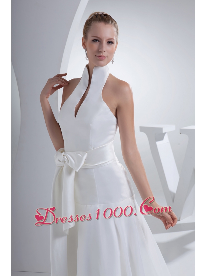 Halter Top Sash A-line Organza Wedding Dress