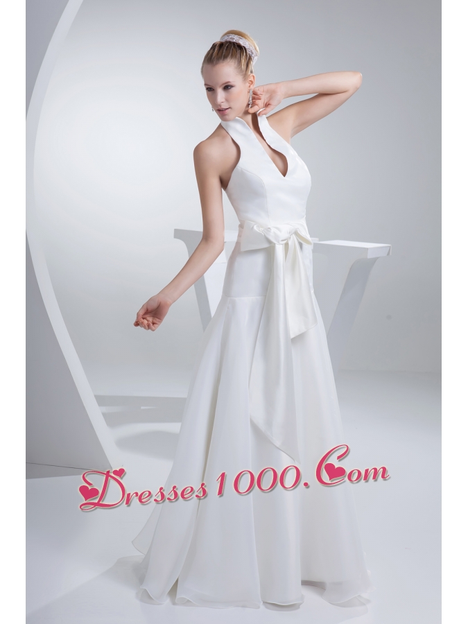 Halter Top Sash A-line Organza Wedding Dress