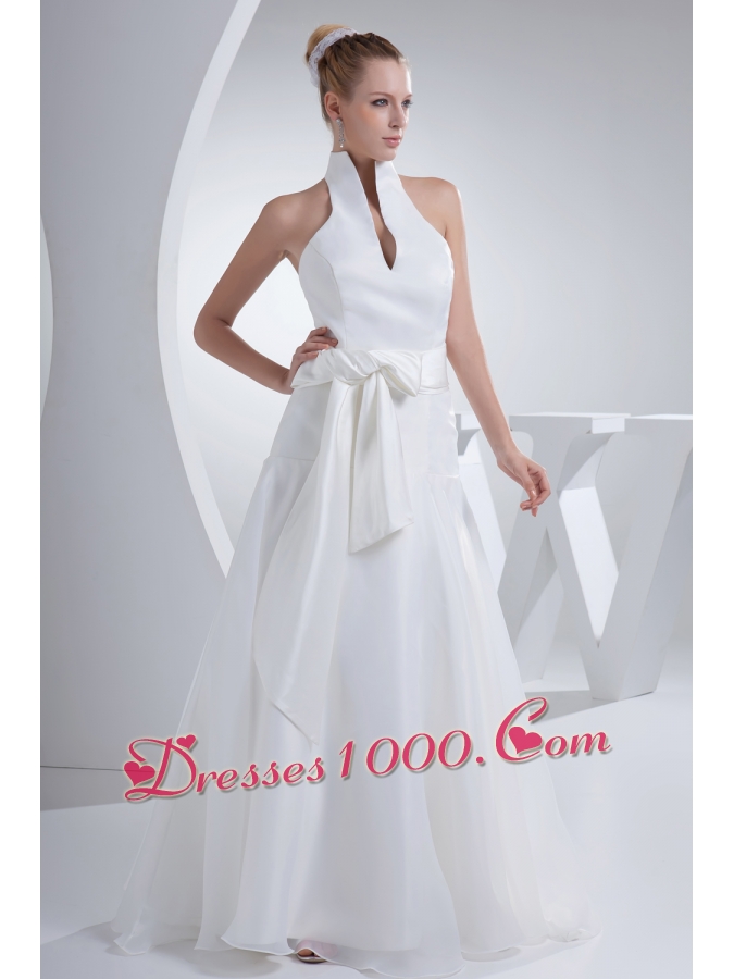 Halter Top Sash A-line Organza Wedding Dress