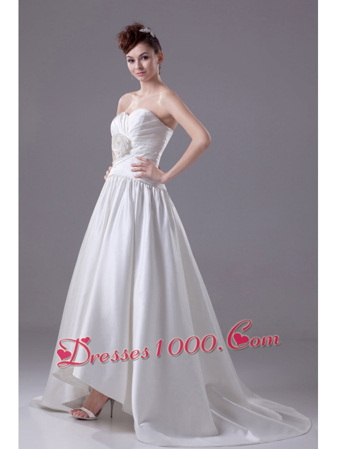 Hand Made Flowers Sweetheart Brush Train Wedding Dress