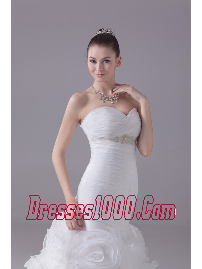 Hand Made Flowers Sweetheart Mermaid / Trumpet Wedding Dress