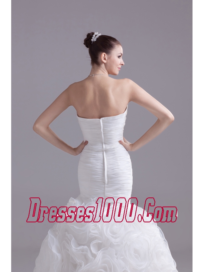 Hand Made Flowers Sweetheart Mermaid / Trumpet Wedding Dress