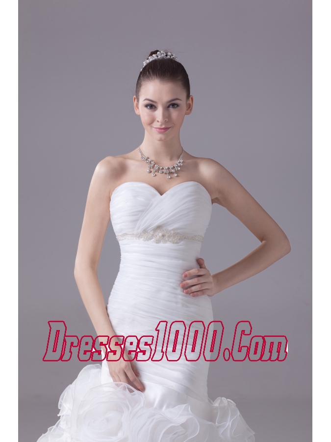 Hand Made Flowers Sweetheart Mermaid / Trumpet Wedding Dress