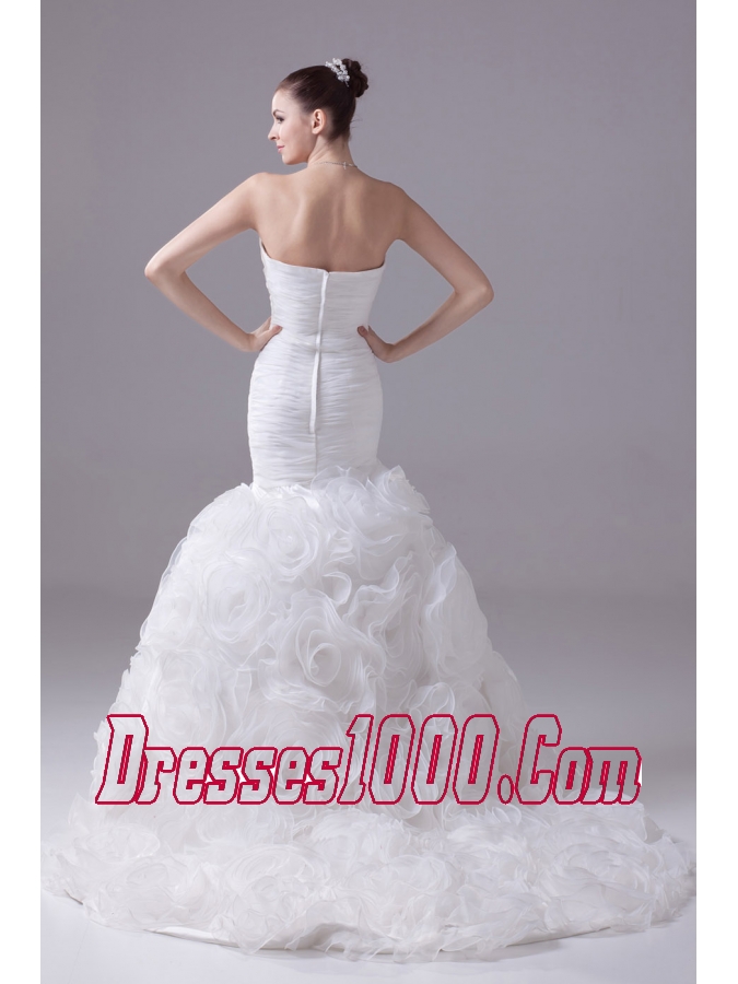 Hand Made Flowers Sweetheart Mermaid / Trumpet Wedding Dress