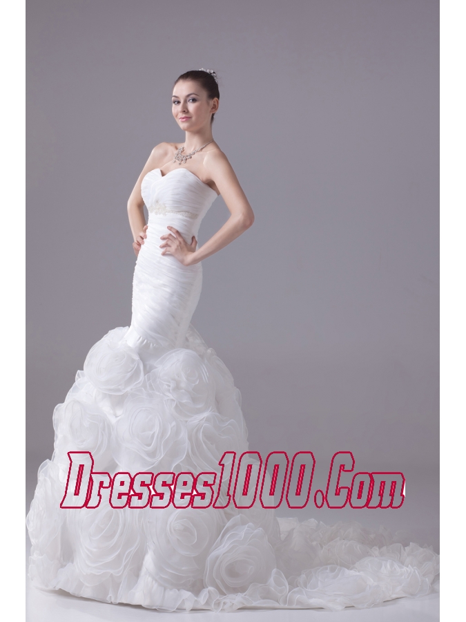 Hand Made Flowers Sweetheart Mermaid / Trumpet Wedding Dress