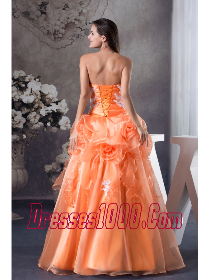 Hand Made Flowers With Appliques Sweetheart A-line Prom dress