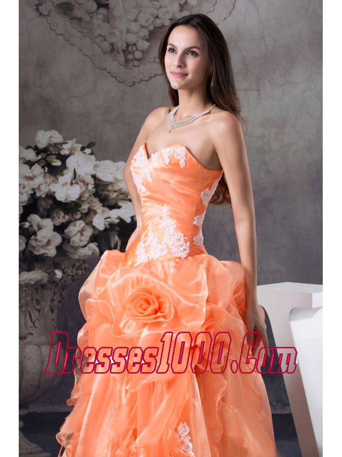 Hand Made Flowers With Appliques Sweetheart A-line Prom dress