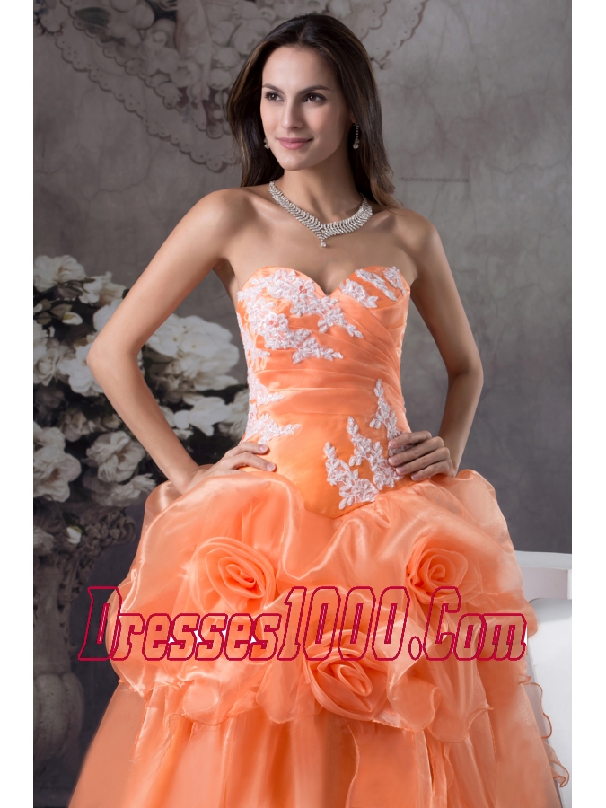 Hand Made Flowers With Appliques Sweetheart A-line Prom dress