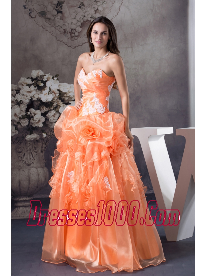 Hand Made Flowers With Appliques Sweetheart A-line Prom dress