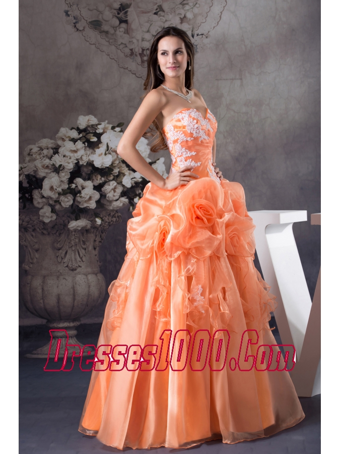 Hand Made Flowers With Appliques Sweetheart A-line Prom dress
