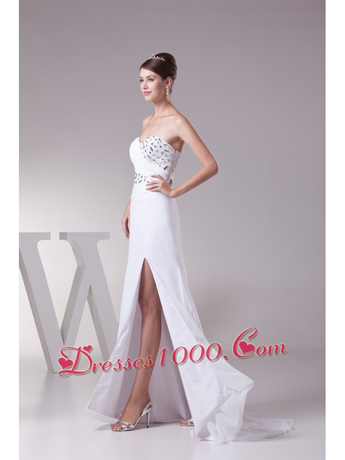 High Slit Fashionable Beaded Sweetheart Empire Prom Dress