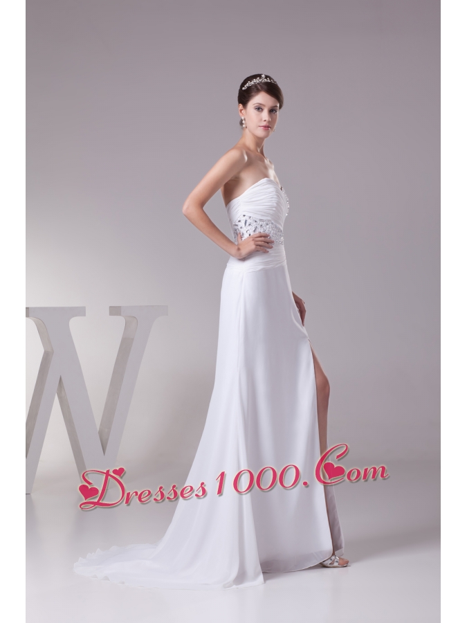 High Slit Fashionable Beaded Sweetheart Empire Prom Dress