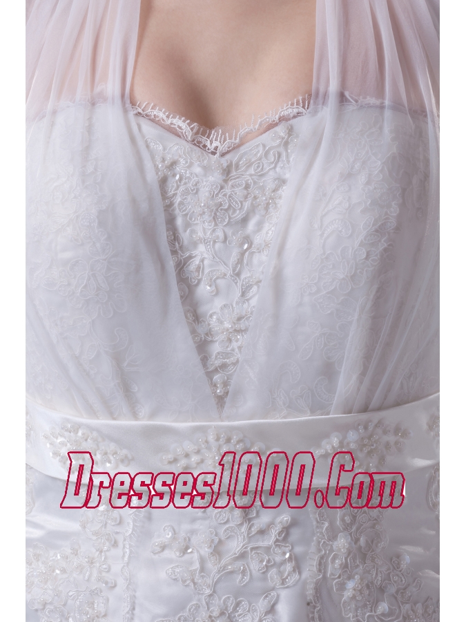 Lace Beading and Appliques Court Train Mermaid Halter Wedding Dress