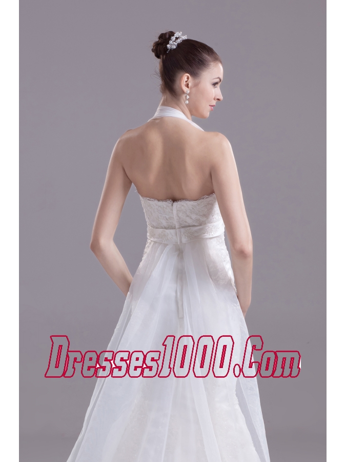 Lace Beading and Appliques Court Train Mermaid Halter Wedding Dress