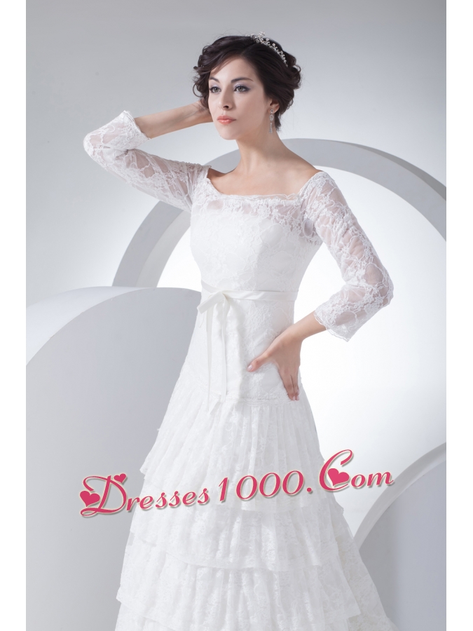 Lace Column Off The Shoulder Court Train Wedding Dress