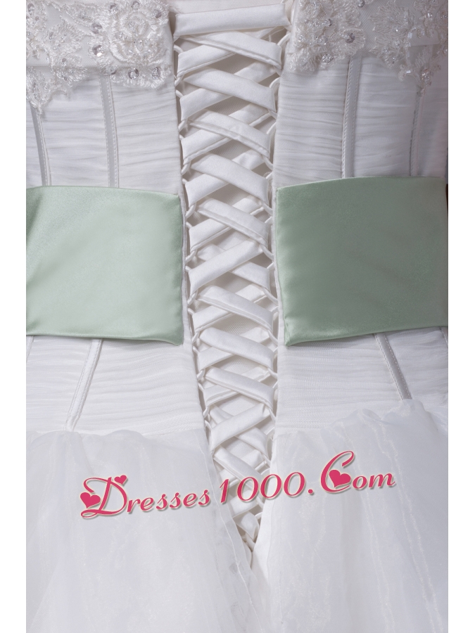 Lace Sash With Hand Made Flower A-line Wedding Dress