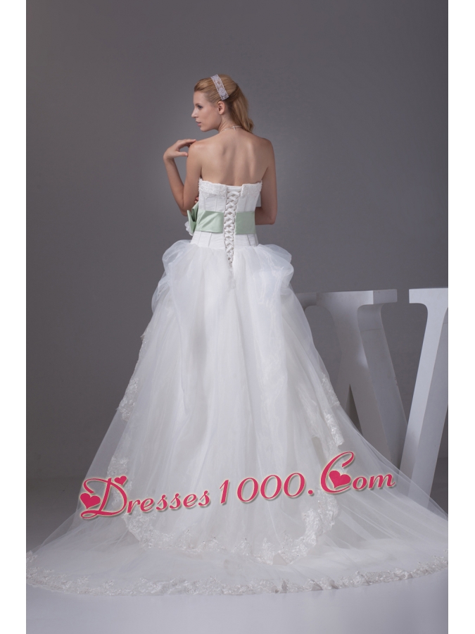 Lace Sash With Hand Made Flower A-line Wedding Dress
