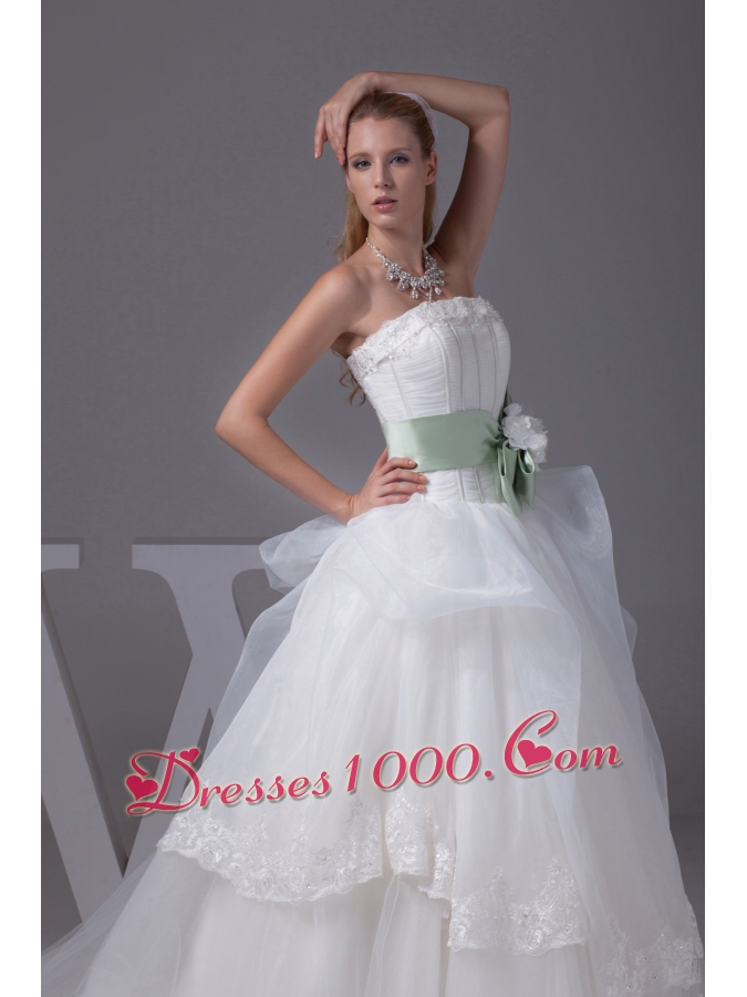 Lace Sash With Hand Made Flower A-line Wedding Dress