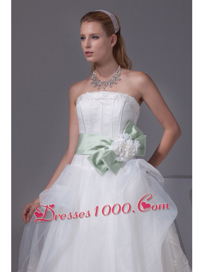 Lace Sash With Hand Made Flower A-line Wedding Dress