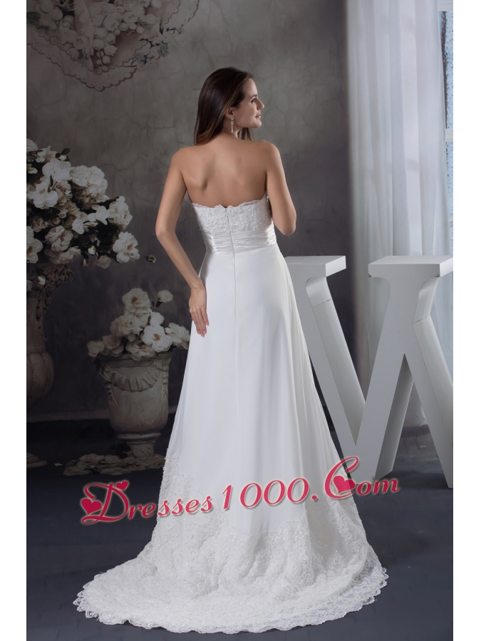 Lace Wedding Dress With Sweetheart A-line Brush Train