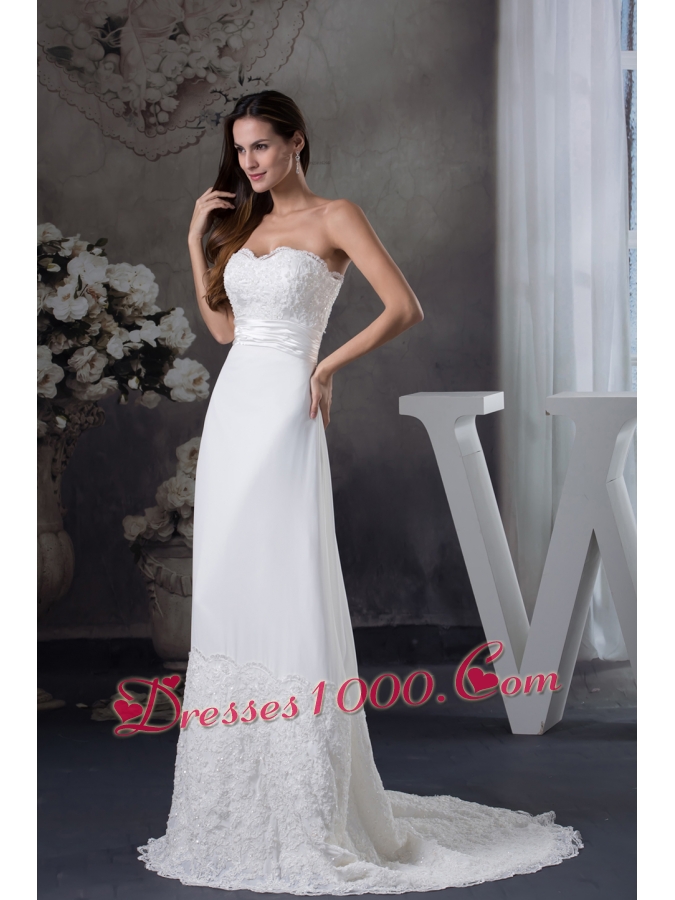 Lace Wedding Dress With Sweetheart A-line Brush Train