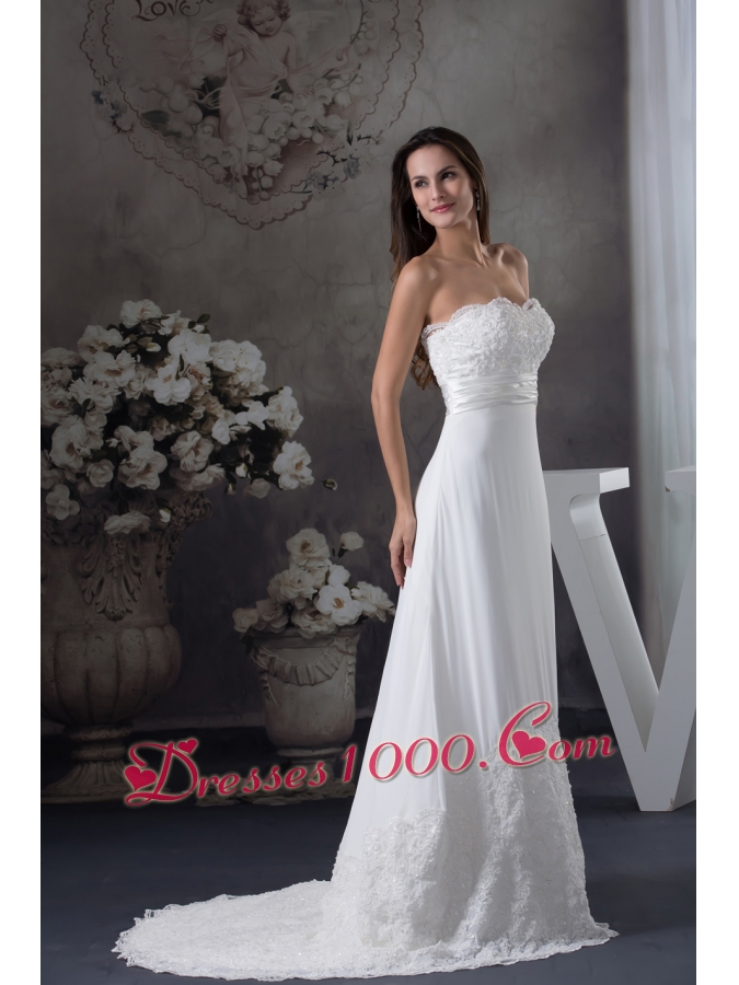 Lace Wedding Dress With Sweetheart A-line Brush Train