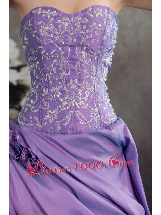 Lavender Ruffles Hand Made Flowers Embroidery Quinceanera Dress