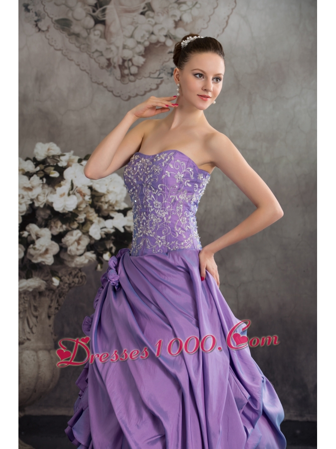 Lavender Ruffles Hand Made Flowers Embroidery Quinceanera Dress