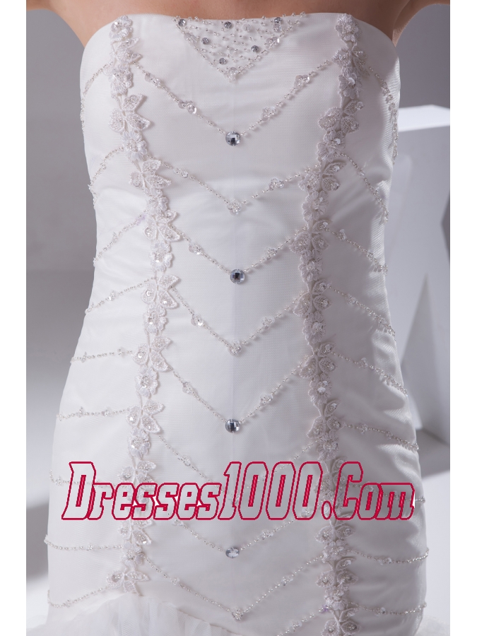 Mermaid Beading Ruffled Layers Brush Train Wedding Dress