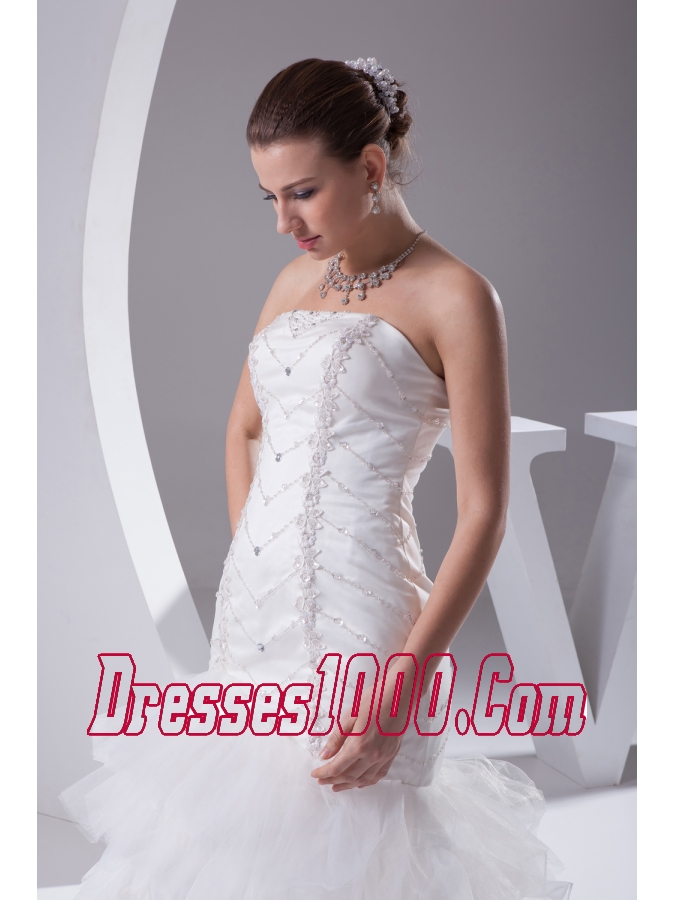 Mermaid Beading Ruffled Layers Brush Train Wedding Dress