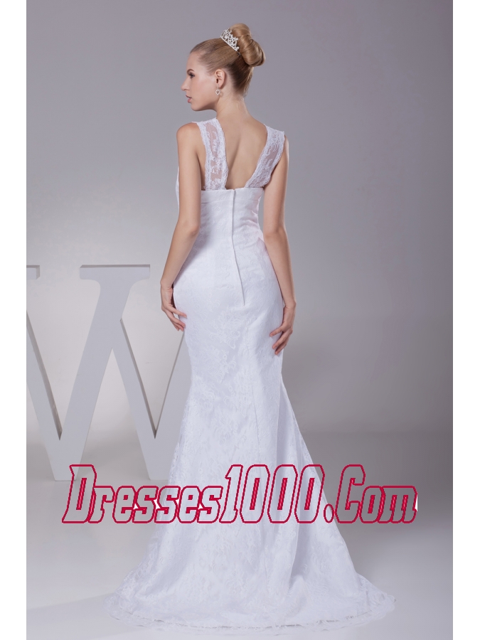 Mermaid V-neck High Slit Brush Train Wedding Dress