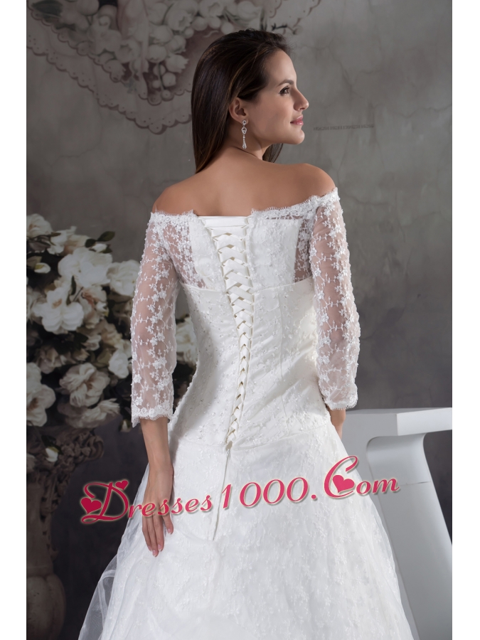 Off The Shoulder 3/4 Sleeves Lace A-line Wedding Dress