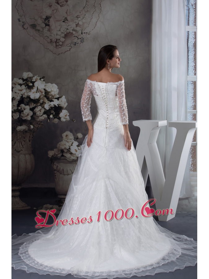 Off The Shoulder 3/4 Sleeves Lace A-line Wedding Dress