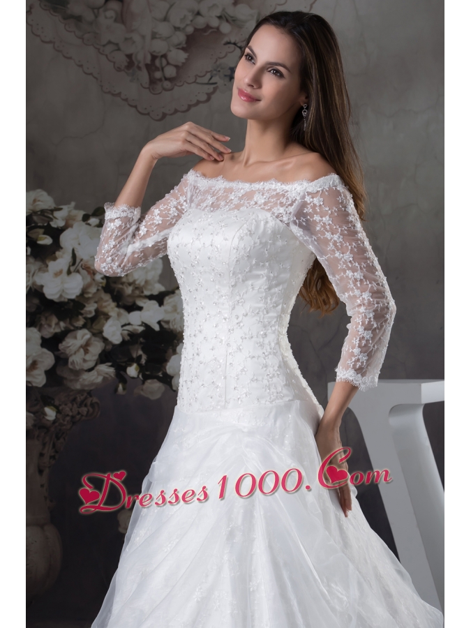 Off The Shoulder 3/4 Sleeves Lace A-line Wedding Dress