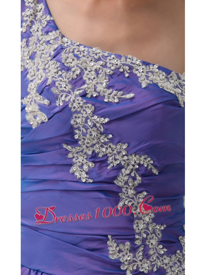 One Shoulder Appliques Purple Long A-line Quinceanera Dress