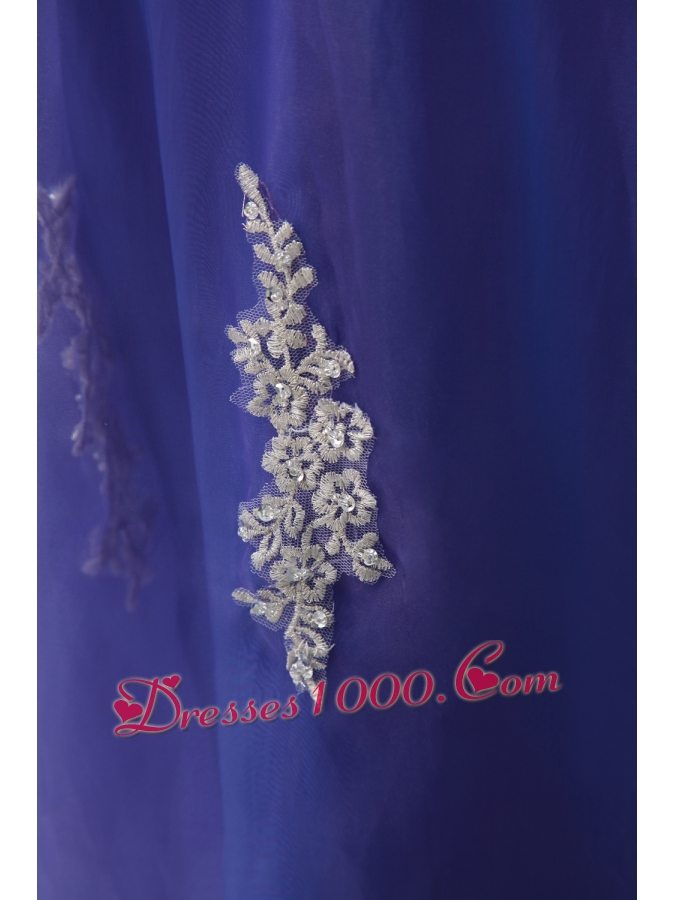 One Shoulder Appliques Purple Long A-line Quinceanera Dress