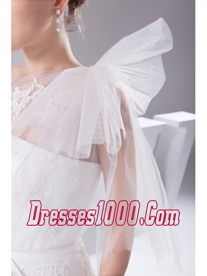 One Shoulder Mermaid Sash Brush Train Wedding Dress