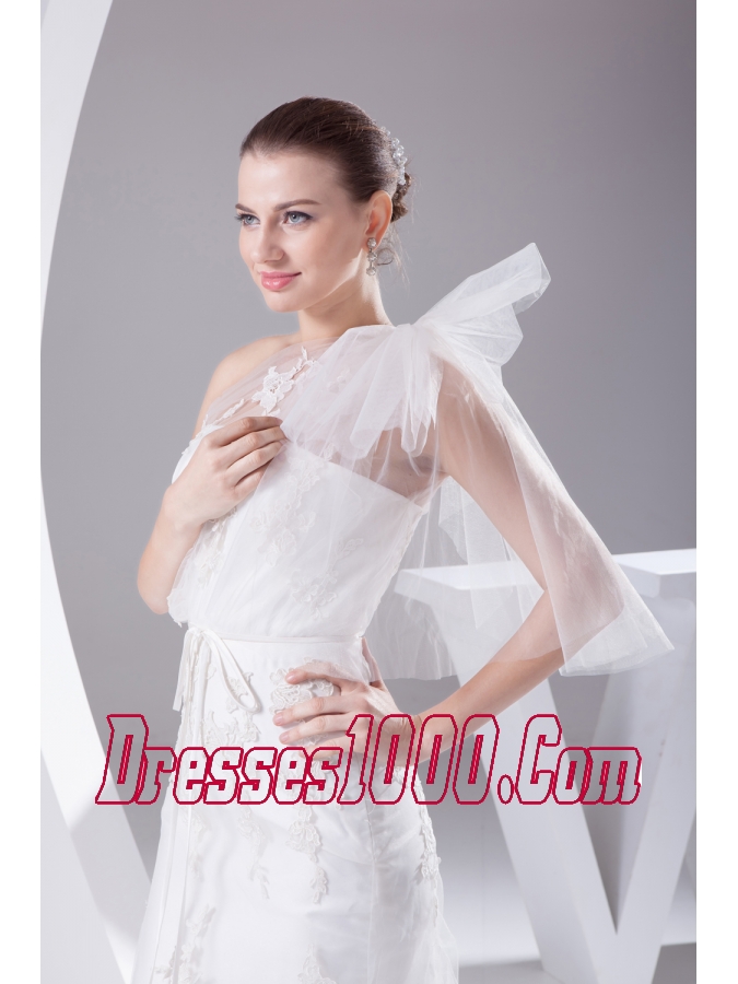 One Shoulder Mermaid Sash Brush Train Wedding Dress