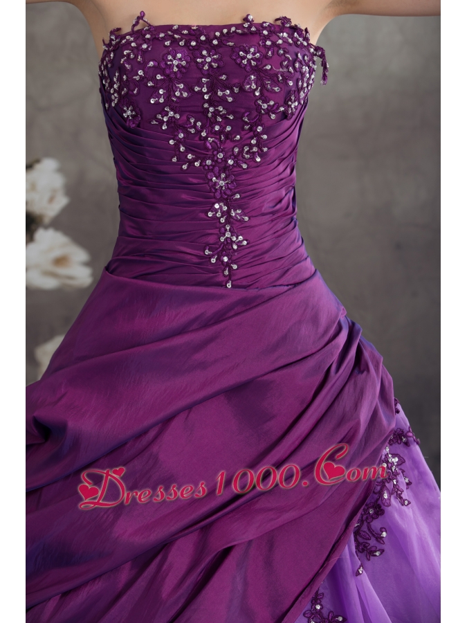 Purple Quanceanera Dress with Appliques Ball Gown Strapless