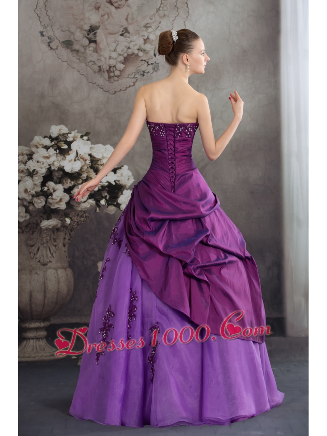 Purple Quanceanera Dress with Appliques Ball Gown Strapless