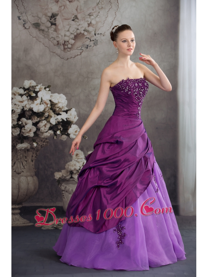 Purple Quanceanera Dress with Appliques Ball Gown Strapless