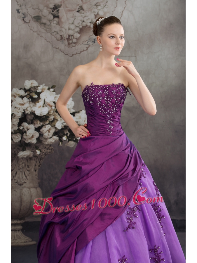 Purple Quanceanera Dress with Appliques Ball Gown Strapless