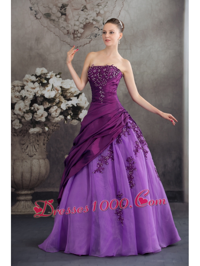 Purple Quanceanera Dress with Appliques Ball Gown Strapless